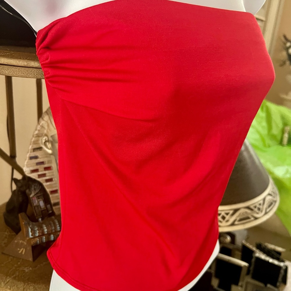 Cache Red Stretch Strapless Crop Top L - image 2
